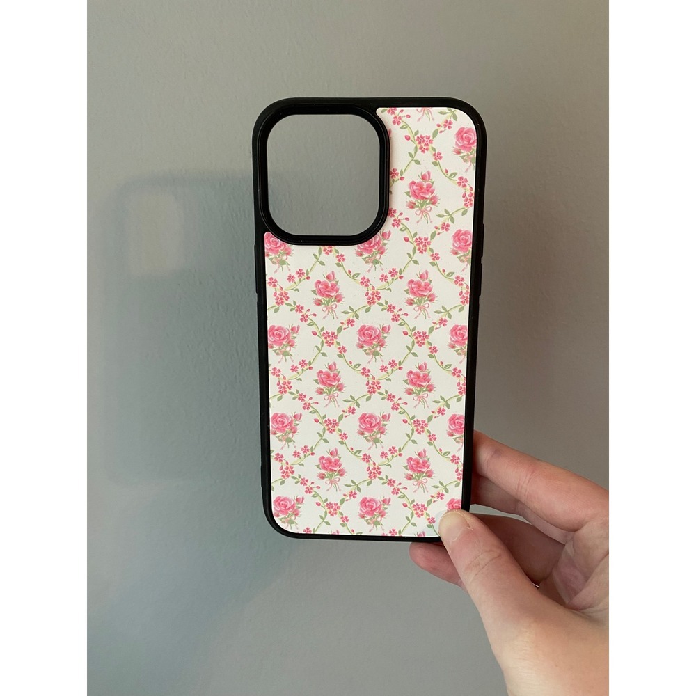iPhone 15 Pro Max‎ Case Womens Pink Cream Floral Rose Trellis Bumper